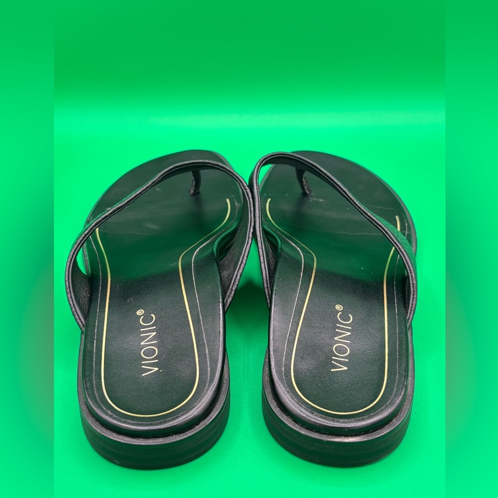 Vionic Agave Woman’s Sandals Size 9 Black Leather Thong Shoes - Picture 7 of 8